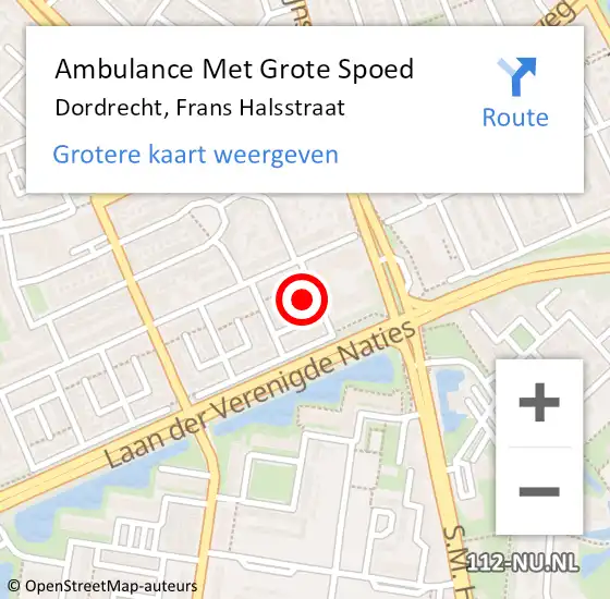 Locatie op kaart van de 112 melding: Ambulance Met Grote Spoed Naar Dordrecht, Frans Halsstraat op 10 september 2022 18:26