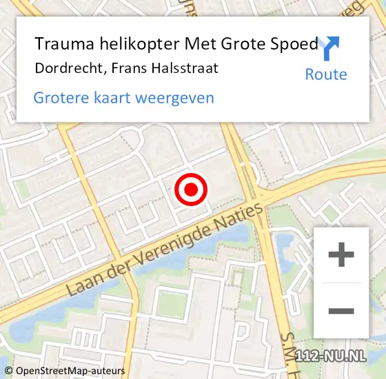 Locatie op kaart van de 112 melding: Trauma helikopter Met Grote Spoed Naar Dordrecht, Frans Halsstraat op 10 september 2022 18:26