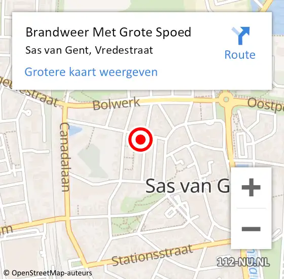 Locatie op kaart van de 112 melding: Brandweer Met Grote Spoed Naar Sas van Gent, Vredestraat op 10 september 2022 18:55