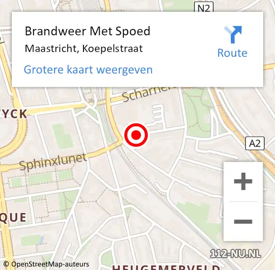 Locatie op kaart van de 112 melding: Brandweer Met Spoed Naar Maastricht, Koepelstraat op 10 september 2022 19:27