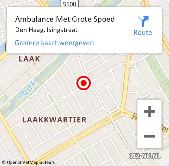 Locatie op kaart van de 112 melding: Ambulance Met Grote Spoed Naar Den Haag, Isingstraat op 10 september 2022 19:41