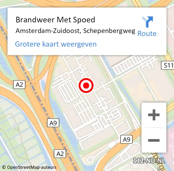 Locatie op kaart van de 112 melding: Brandweer Met Spoed Naar Amsterdam-Zuidoost, Schepenbergweg op 10 september 2022 19:42