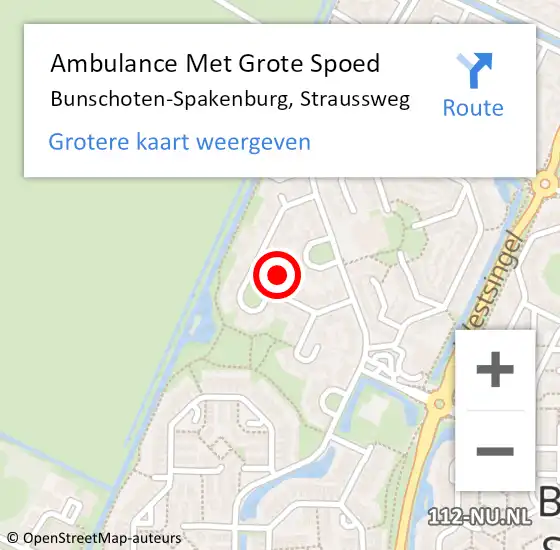 Locatie op kaart van de 112 melding: Ambulance Met Grote Spoed Naar Bunschoten-Spakenburg, Straussweg op 28 juli 2014 22:29