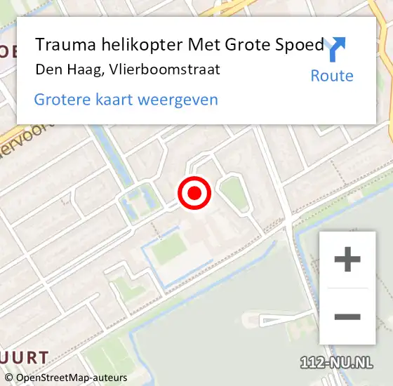 Locatie op kaart van de 112 melding: Trauma helikopter Met Grote Spoed Naar Den Haag, Vlierboomstraat op 10 september 2022 19:54