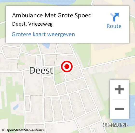 Locatie op kaart van de 112 melding: Ambulance Met Grote Spoed Naar Deest, Vriezeweg op 10 september 2022 20:16