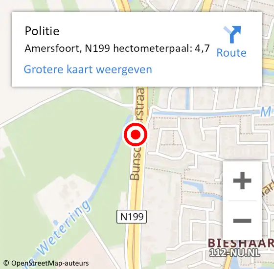 Locatie op kaart van de 112 melding: Politie Amersfoort, N199 hectometerpaal: 4,7 op 10 september 2022 20:20