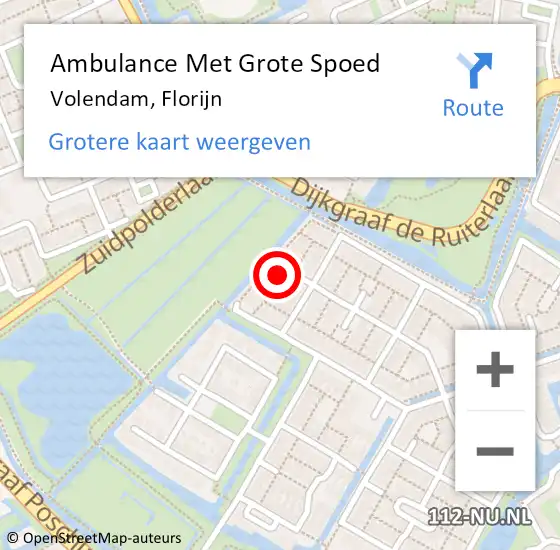 Locatie op kaart van de 112 melding: Ambulance Met Grote Spoed Naar Volendam, Florijn op 10 september 2022 20:27