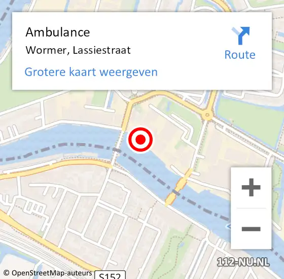 Locatie op kaart van de 112 melding: Ambulance Wormer, Lassiestraat op 10 september 2022 20:45