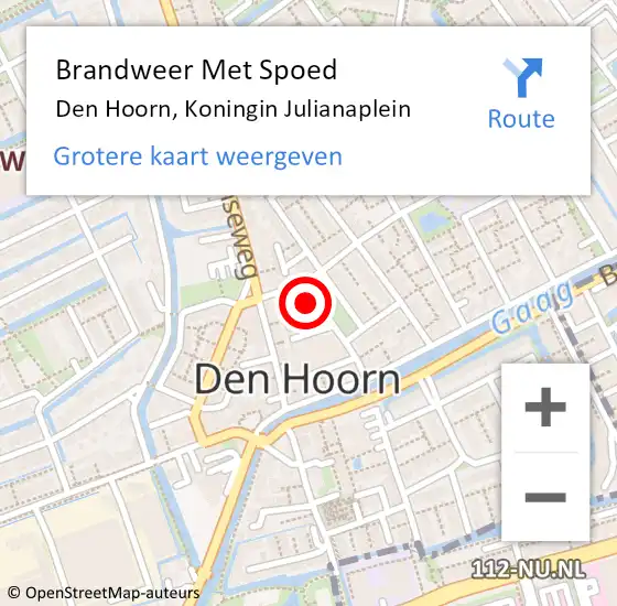 Locatie op kaart van de 112 melding: Brandweer Met Spoed Naar Den Hoorn, Koningin Julianaplein op 10 september 2022 20:57