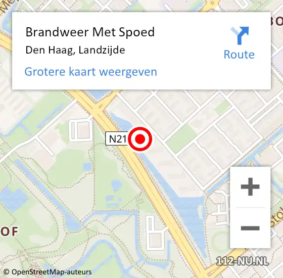 Locatie op kaart van de 112 melding: Brandweer Met Spoed Naar Den Haag, Landzijde op 10 september 2022 21:21