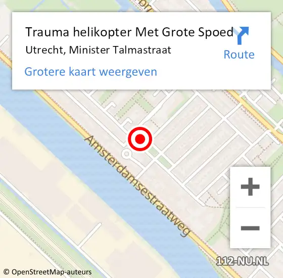 Locatie op kaart van de 112 melding: Trauma helikopter Met Grote Spoed Naar Utrecht, Minister Talmastraat op 10 september 2022 21:24