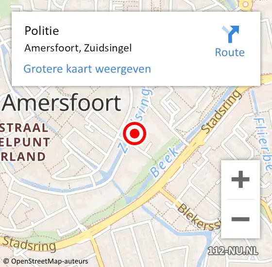 Locatie op kaart van de 112 melding: Politie Amersfoort, Zuidsingel op 10 september 2022 22:02