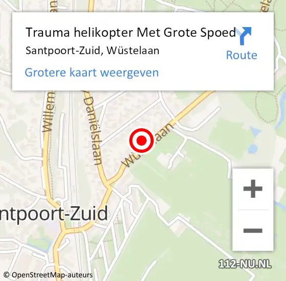 Locatie op kaart van de 112 melding: Trauma helikopter Met Grote Spoed Naar Santpoort-Zuid, Wüstelaan op 10 september 2022 22:06
