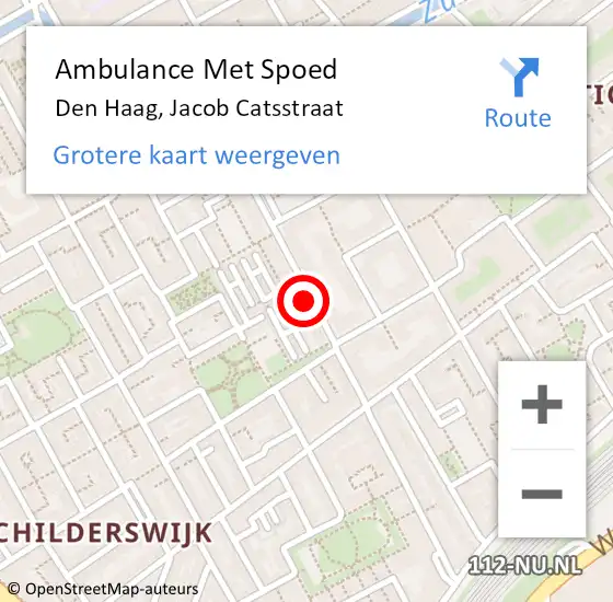 Locatie op kaart van de 112 melding: Ambulance Met Spoed Naar Den Haag, Jacob Catsstraat op 10 september 2022 22:07