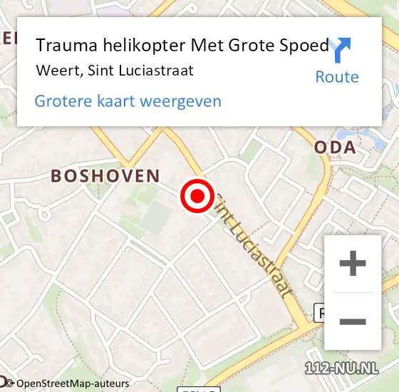 Locatie op kaart van de 112 melding: Trauma helikopter Met Grote Spoed Naar Weert, Sint Luciastraat op 10 september 2022 22:22