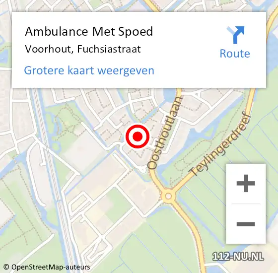 Locatie op kaart van de 112 melding: Ambulance Met Spoed Naar Voorhout, Fuchsiastraat op 10 september 2022 22:36