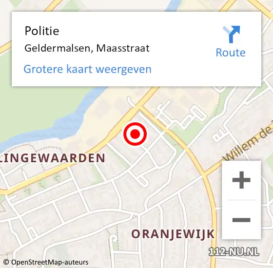 Locatie op kaart van de 112 melding: Politie Geldermalsen, Maasstraat op 10 september 2022 22:39