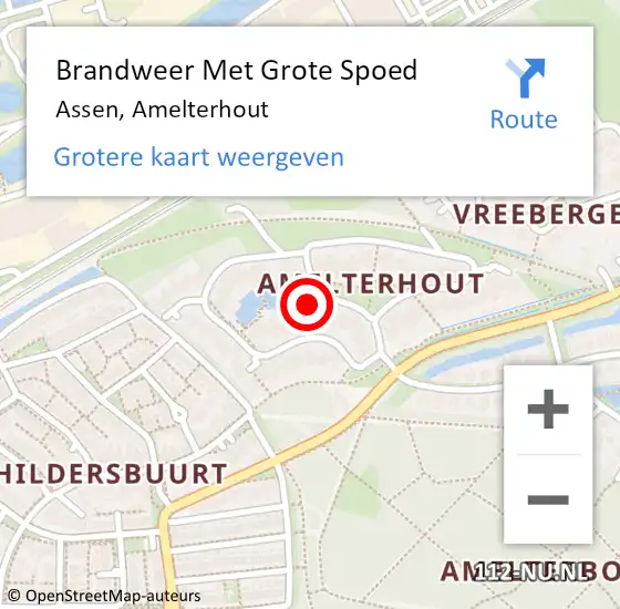 Locatie op kaart van de 112 melding: Brandweer Met Grote Spoed Naar Assen, Amelterhout op 10 september 2022 23:03