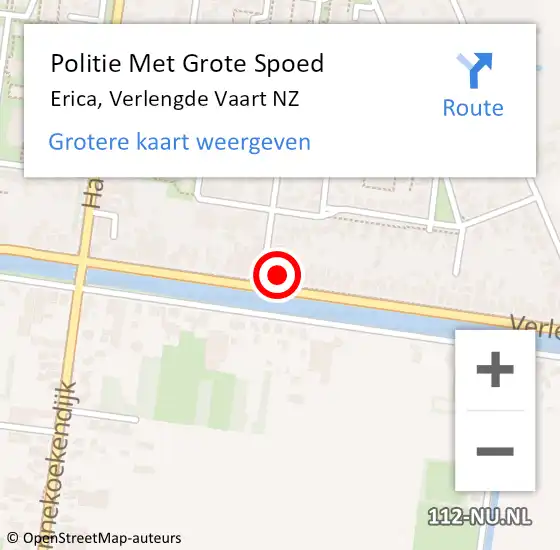 Locatie op kaart van de 112 melding: Politie Met Grote Spoed Naar Erica, Verlengde Vaart NZ op 10 september 2022 23:07