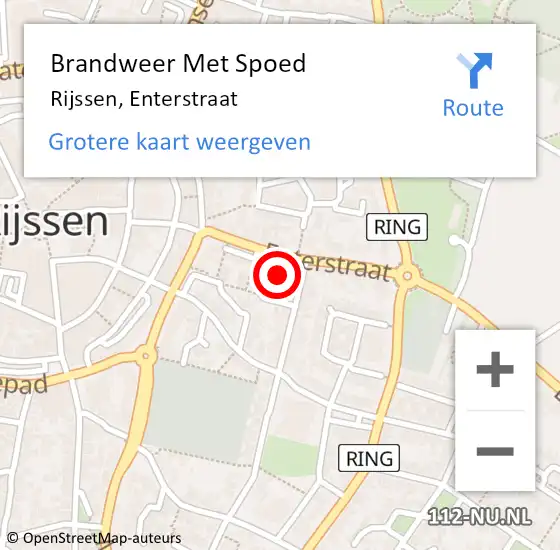 Locatie op kaart van de 112 melding: Brandweer Met Spoed Naar Rijssen, Enterstraat op 10 september 2022 23:27