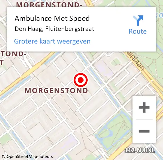 Locatie op kaart van de 112 melding: Ambulance Met Spoed Naar Den Haag, Fluitenbergstraat op 10 september 2022 23:33
