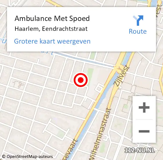 Locatie op kaart van de 112 melding: Ambulance Met Spoed Naar Haarlem, Eendrachtstraat op 10 september 2022 23:42