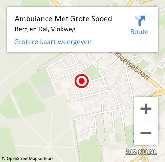 Locatie op kaart van de 112 melding: Ambulance Met Grote Spoed Naar Berg en Dal, Vinkweg op 11 september 2022 00:54