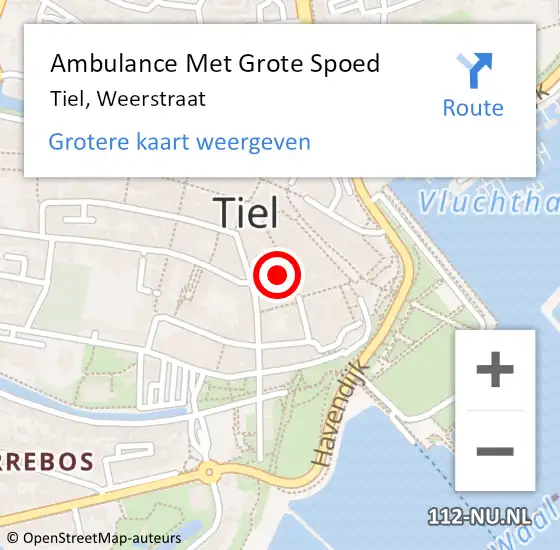 Locatie op kaart van de 112 melding: Ambulance Met Grote Spoed Naar Tiel, Weerstraat op 11 september 2022 01:04