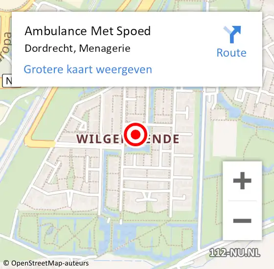 Locatie op kaart van de 112 melding: Ambulance Met Spoed Naar Dordrecht, Menagerie op 11 september 2022 01:38