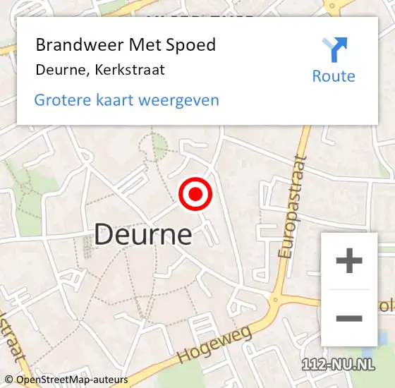 Locatie op kaart van de 112 melding: Brandweer Met Spoed Naar Deurne, Kerkstraat op 11 september 2022 01:57