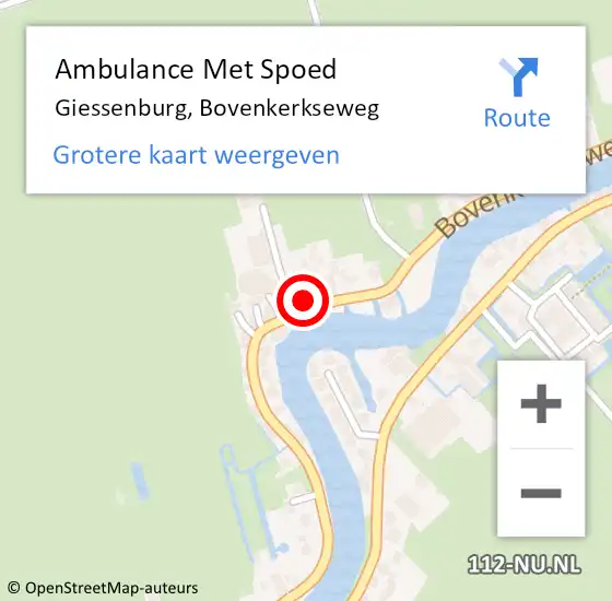 Locatie op kaart van de 112 melding: Ambulance Met Spoed Naar Giessenburg, Bovenkerkseweg op 11 september 2022 01:59