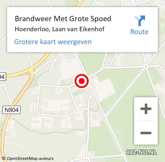 Locatie op kaart van de 112 melding: Brandweer Met Grote Spoed Naar Hoenderloo, Laan van Eikenhof op 9 oktober 2013 21:48