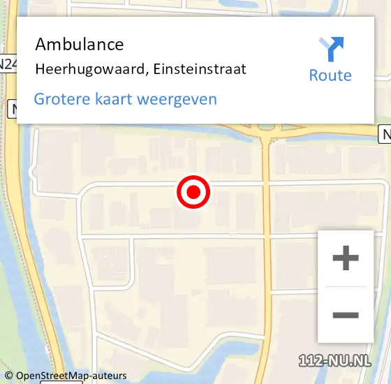 Locatie op kaart van de 112 melding: Ambulance Heerhugowaard, Einsteinstraat op 11 september 2022 02:19