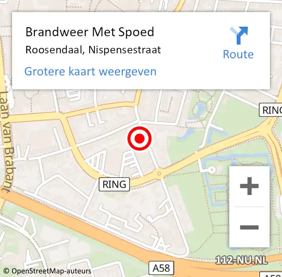 Locatie op kaart van de 112 melding: Brandweer Met Spoed Naar Roosendaal, Nispensestraat op 11 september 2022 03:01
