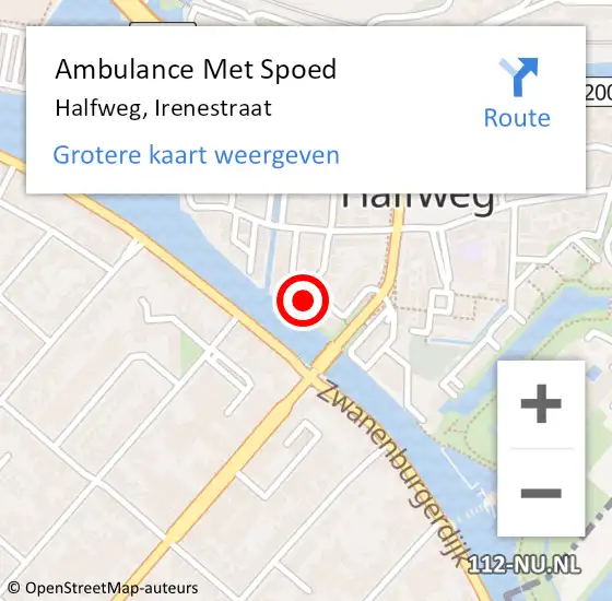 Locatie op kaart van de 112 melding: Ambulance Met Spoed Naar Halfweg, Irenestraat op 11 september 2022 03:45