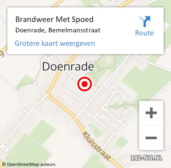 Locatie op kaart van de 112 melding: Brandweer Met Spoed Naar Doenrade, Bemelmansstraat op 11 september 2022 04:09