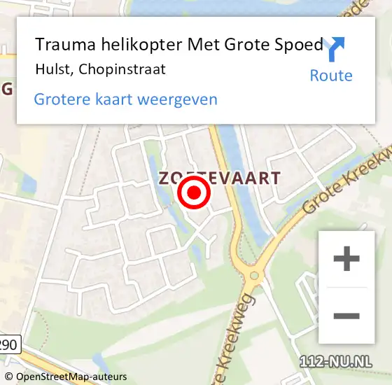 Locatie op kaart van de 112 melding: Trauma helikopter Met Grote Spoed Naar Hulst, Chopinstraat op 11 september 2022 04:10