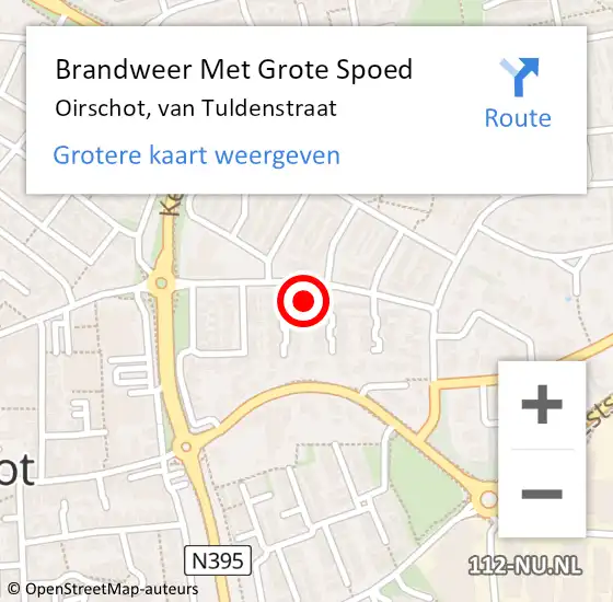 Locatie op kaart van de 112 melding: Brandweer Met Grote Spoed Naar Oirschot, van Tuldenstraat op 11 september 2022 05:09