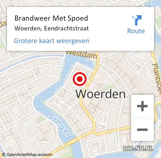 Locatie op kaart van de 112 melding: Brandweer Met Spoed Naar Woerden, Eendrachtstraat op 11 september 2022 05:13