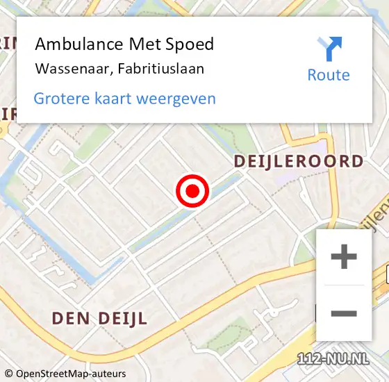 Locatie op kaart van de 112 melding: Ambulance Met Spoed Naar Wassenaar, Fabritiuslaan op 11 september 2022 05:35