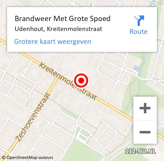 Locatie op kaart van de 112 melding: Brandweer Met Grote Spoed Naar Udenhout, Kreitenmolenstraat op 11 september 2022 07:15