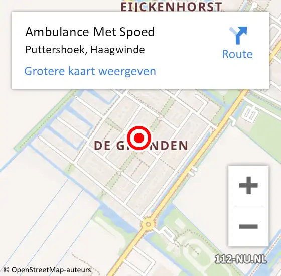 Locatie op kaart van de 112 melding: Ambulance Met Spoed Naar Puttershoek, Haagwinde op 11 september 2022 08:44