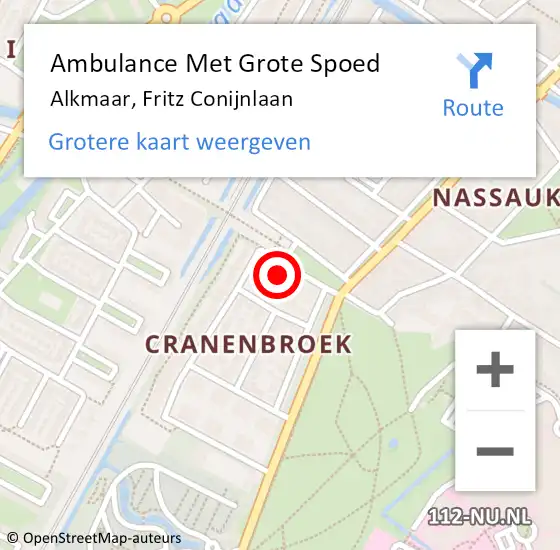 Locatie op kaart van de 112 melding: Ambulance Met Grote Spoed Naar Alkmaar, Fritz Conijnlaan op 11 september 2022 08:46