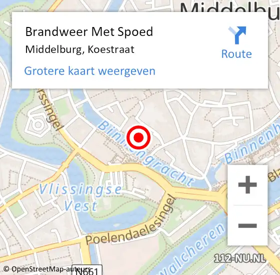 Locatie op kaart van de 112 melding: Brandweer Met Spoed Naar Middelburg, Koestraat op 11 september 2022 08:47