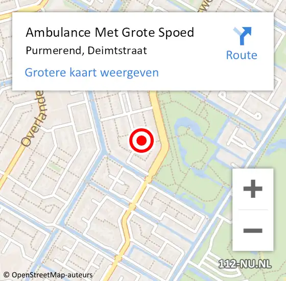 Locatie op kaart van de 112 melding: Ambulance Met Grote Spoed Naar Purmerend, Deimtstraat op 11 september 2022 08:51