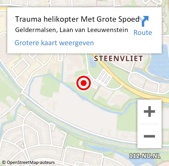 Locatie op kaart van de 112 melding: Trauma helikopter Met Grote Spoed Naar Geldermalsen, Laan van Leeuwenstein op 11 september 2022 09:14