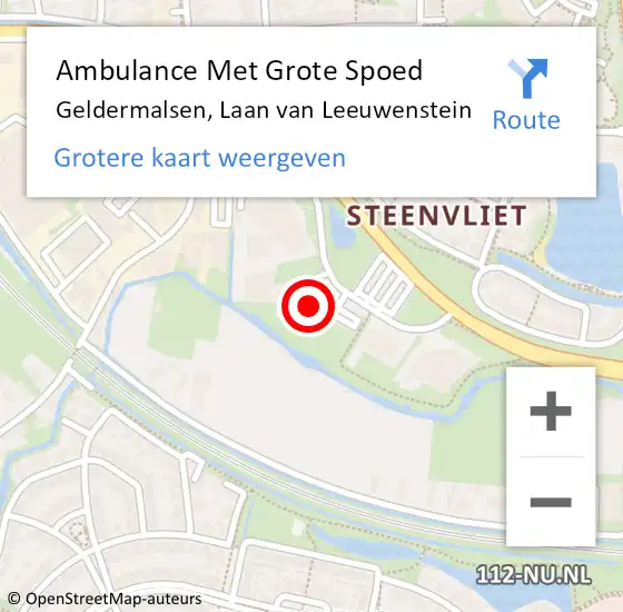 Locatie op kaart van de 112 melding: Ambulance Met Grote Spoed Naar Geldermalsen, Laan van Leeuwenstein op 11 september 2022 09:14