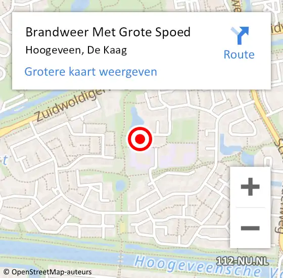 Locatie op kaart van de 112 melding: Brandweer Met Grote Spoed Naar Hoogeveen, De Kaag op 11 september 2022 09:21