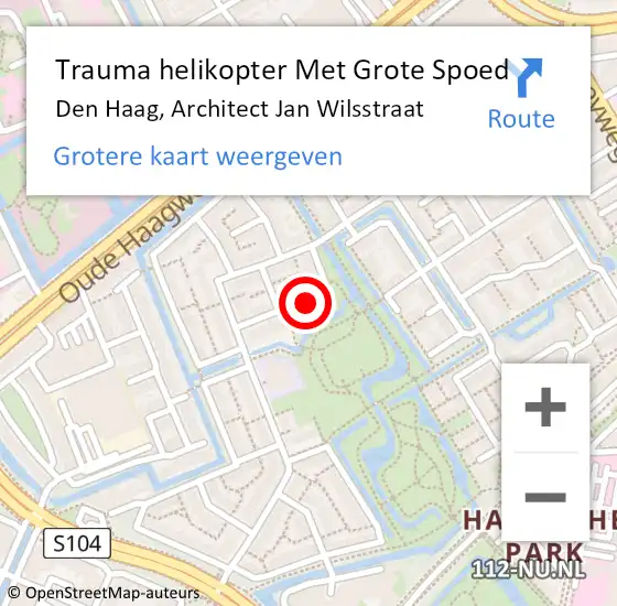 Locatie op kaart van de 112 melding: Trauma helikopter Met Grote Spoed Naar Den Haag, Architect Jan Wilsstraat op 11 september 2022 09:45