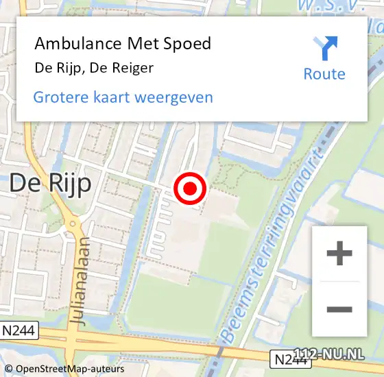 Locatie op kaart van de 112 melding: Ambulance Met Spoed Naar De Rijp, De Reiger op 11 september 2022 09:48